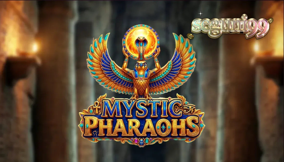 Tampilan visual slot Mystic Pharaoh dengan tema makam Mesir kuno dan simbol emas.